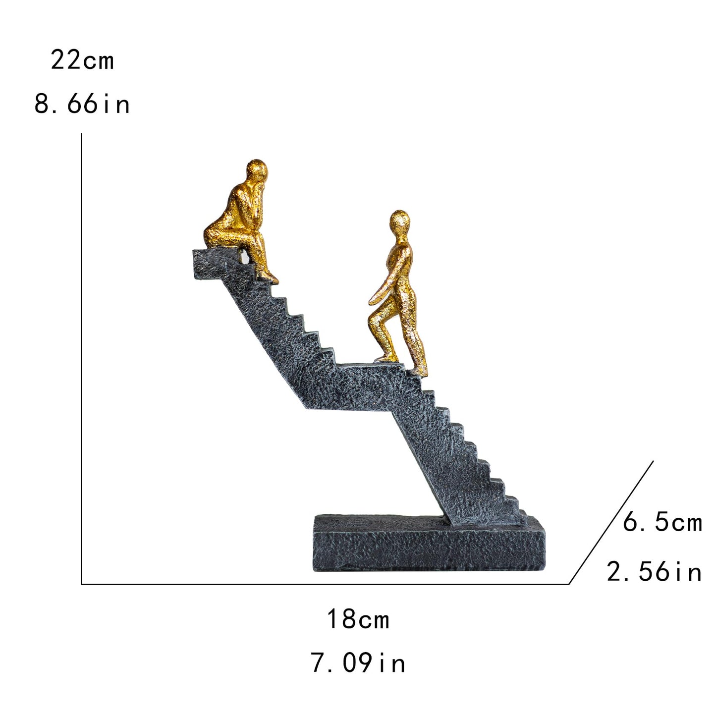Hebdids Modern Staircase Sculpture, Gold Figures on Black Steps, 8.66 x 7.09 x 2.56 inches, Contemporary Art Decor