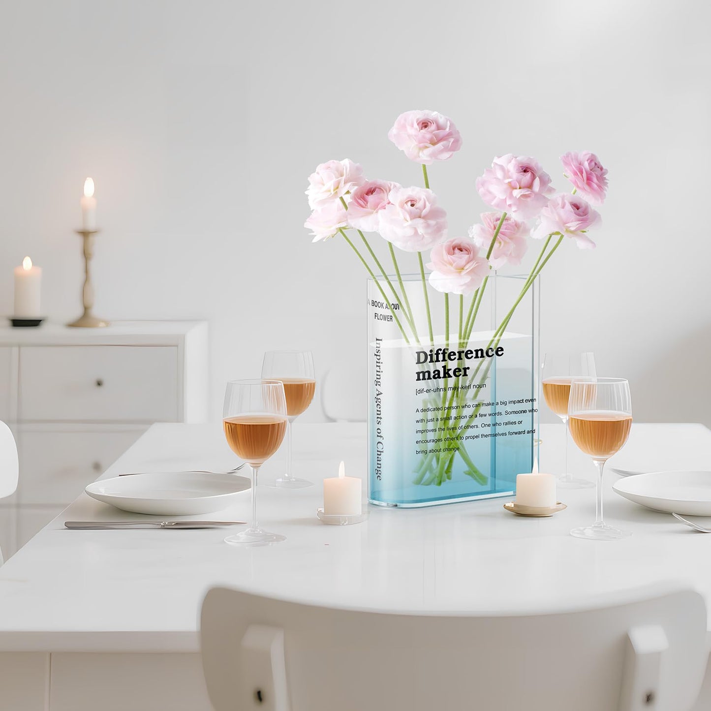 BuyCard Clear Acrylic Book Vase for Flowers, Transparent Book Flower Vase for Home Decor, Simplicity Bookshelf Decor, Unique Stuff for Book Lovers, Difference Maker, Gift to Motivate (Blue)