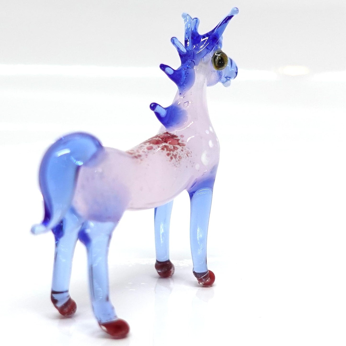 Sansukjai Horse Miniature Figurine – Handmade Blown Glass Art – Tiny Animal Collectible Sculpture – Unique Home Decor Gift (Blue Pink)
