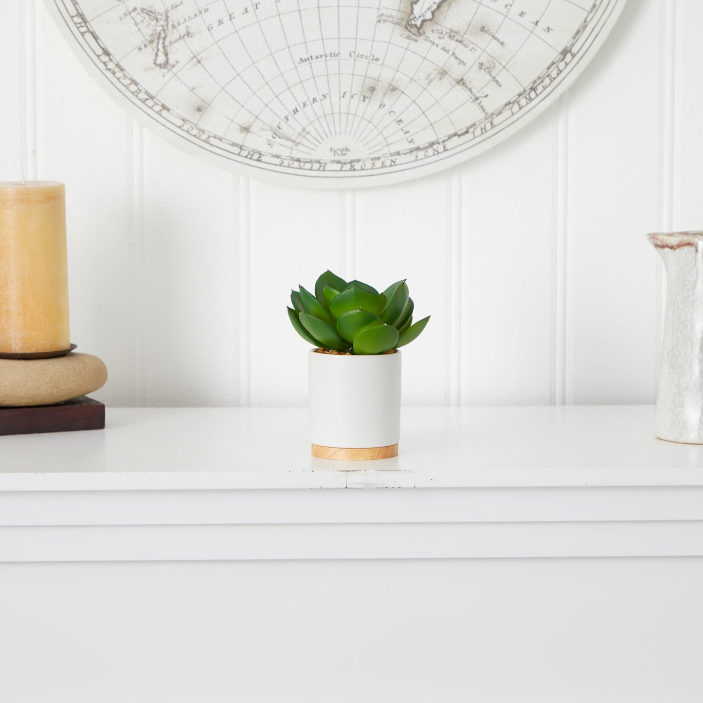 Nearly Natural 6in. Succulent Artificial Plant in White Ceramic Planter