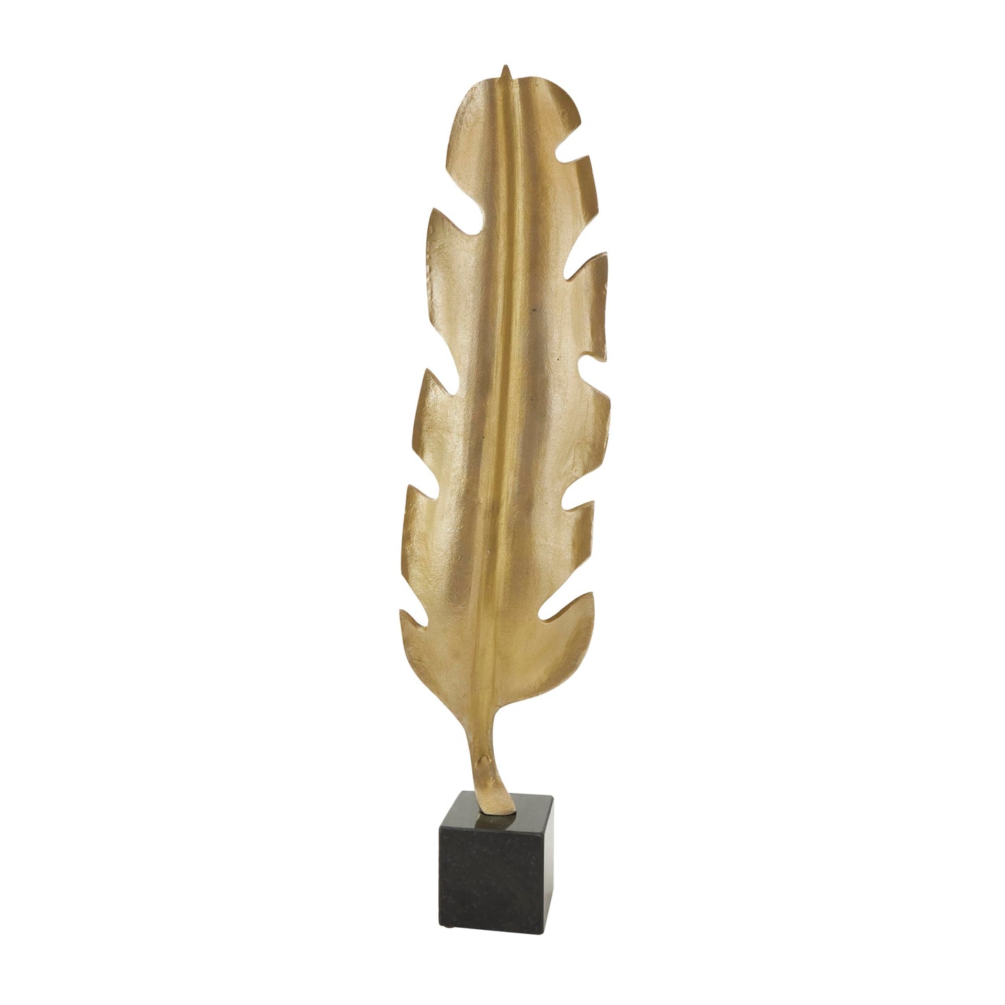 CosmoLiving by Cosmopolitan Aluminum Metal Bird Decorative Sculpture Feather Home Decor Statue with Black Marble Base, Accent Figurine 8" x 4" x 33", Gold