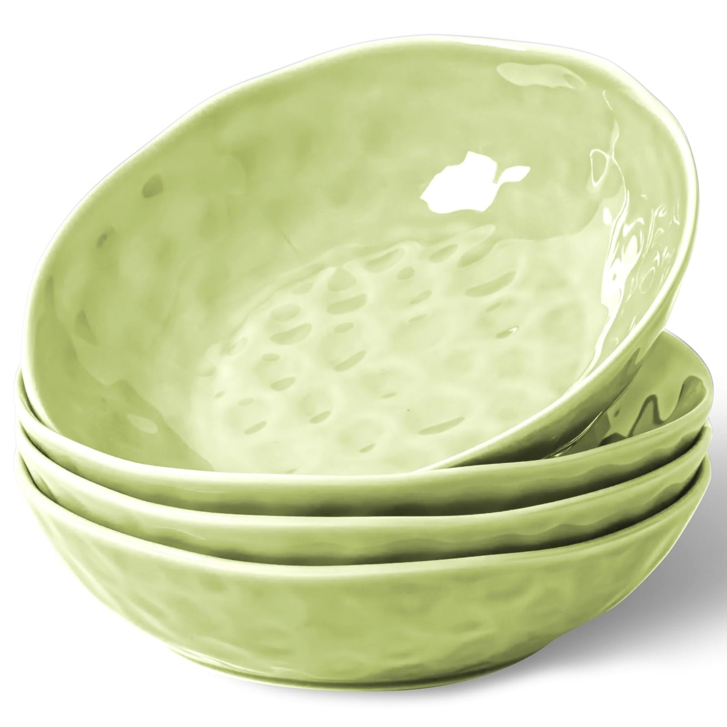 HOMBENE Sun-glitter Plate Bowls 42oz, Mint Glow Green Set of 4,Porcelain Wide and Shallow, Noodle Fruit, Dinner, Large Salad Bowls for Serving Soup Kitchen Dinnerware Sets