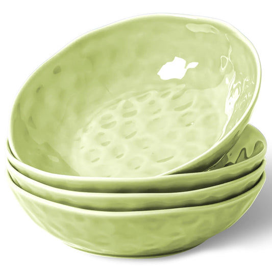 HOMBENE Sun-glitter Plate Bowls 42oz, Mint Glow Green Set of 4,Porcelain Wide and Shallow, Noodle Fruit, Dinner, Large Salad Bowls for Serving Soup Kitchen Dinnerware Sets