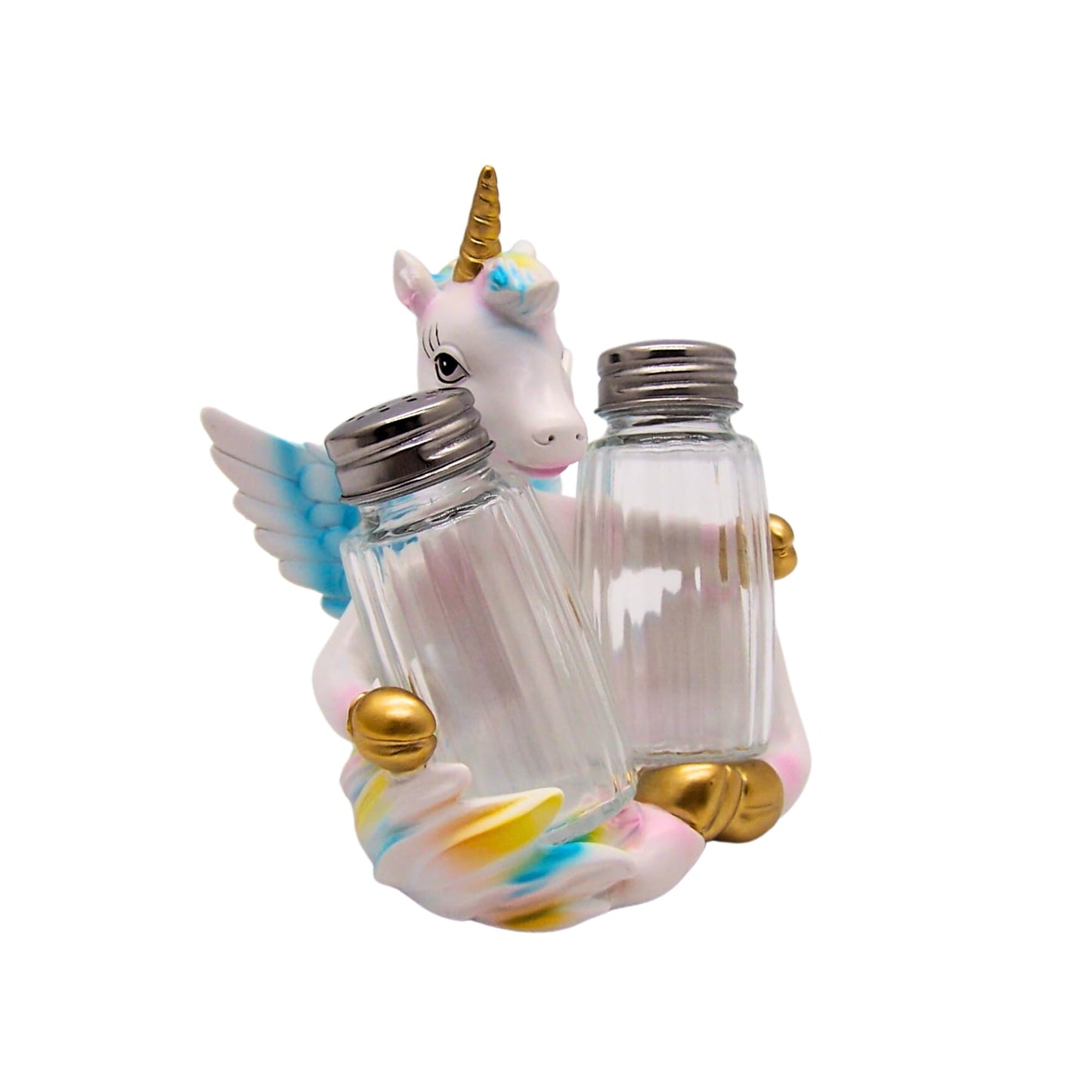 Unicorn Salt and Pepper Shaker Set with Holder – Sitting Unicorn Novelty Salt Pepper Set, Whimsical Kitchen Decor with Glass Shakers Included, 4.25 Inch