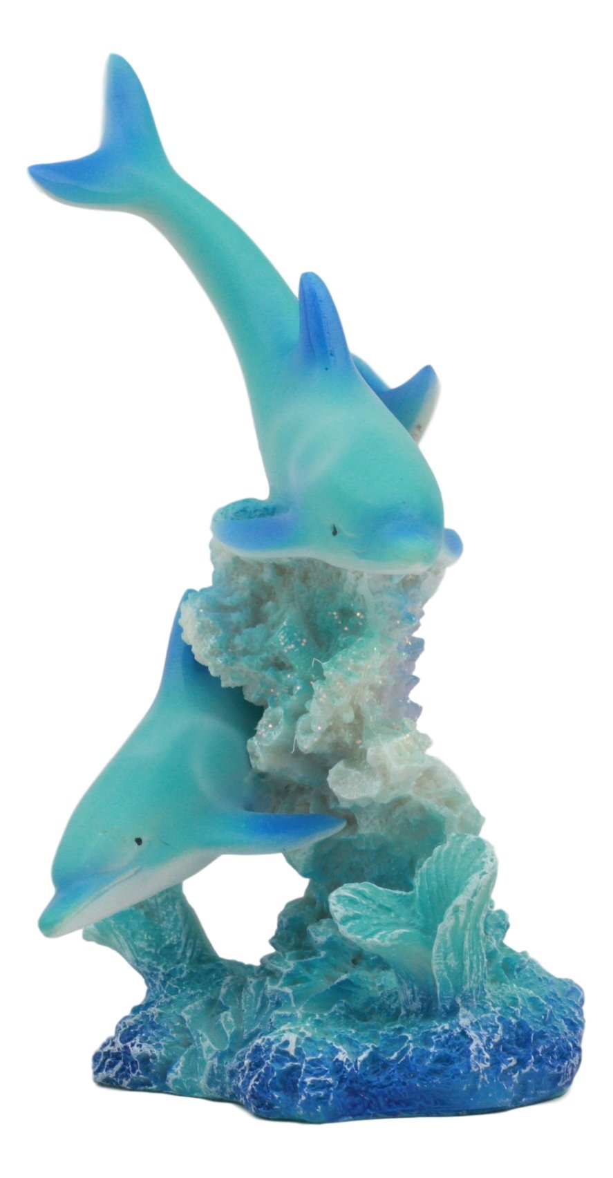 Gifts & Decor Ebros Marine Life Ocean Two Blue Dolphins Swimming Around Coral Reef Statue Under The Sea Bottlenose Dolphin Sculpture