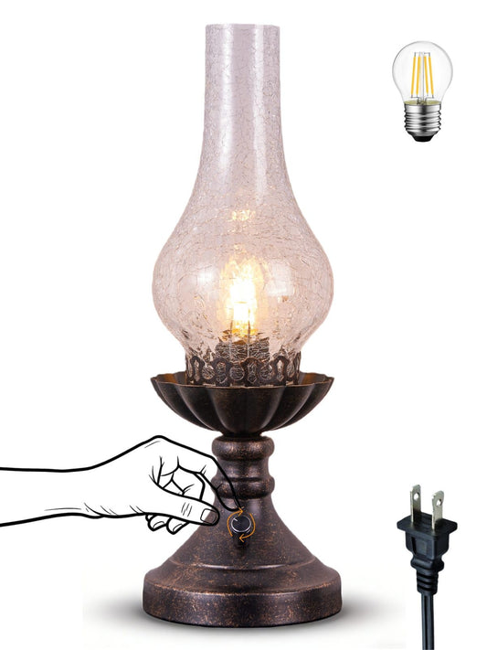 DOFANIE Vintage Table Lamp with Crackled Glass Shade & Rotary Knob Switch, Small Antique Desk Lamp,Lantern Rustic Farmhouse Western Victorian Bedside Decor for Bedroom,Living Room,Office