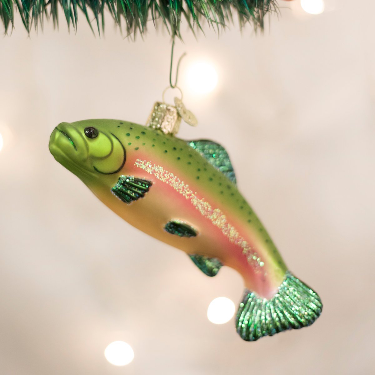 Old World Christmas Rainbow Trout Glass Blown Ornament for Christmas Tree, Handcrafted Holiday Decoration, Lake Fish Collection