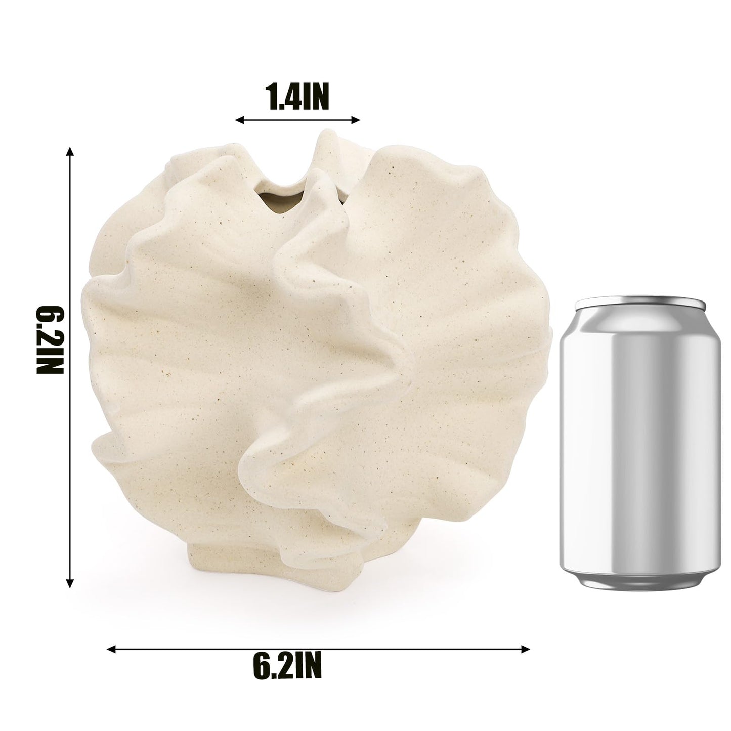Cedilis Off White Ceramic Flower Vase, 6 Inch Decorative Aesthetic Pampas Grass Textured Vase for Table, Shelf, Mantel, Entryway, Modern Home Decor, Coral-Like