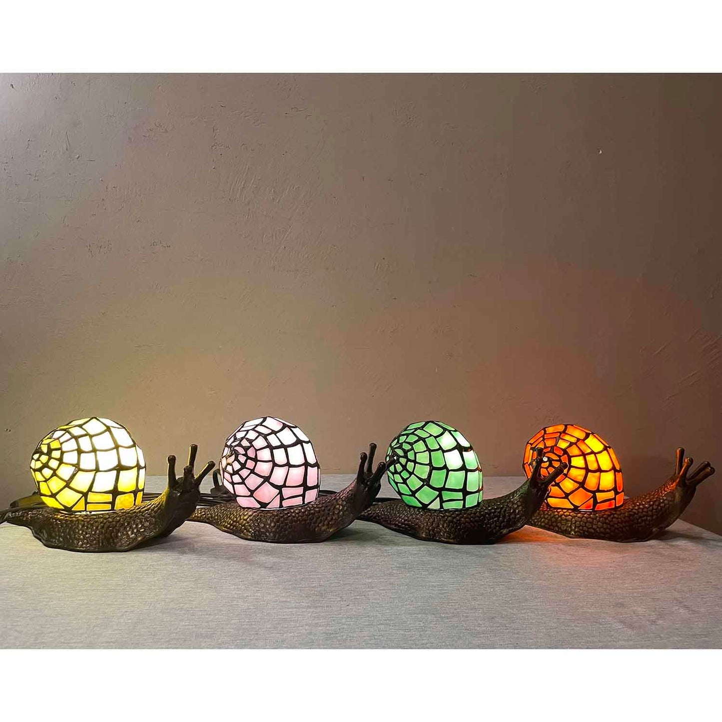 Bieye L10963 Land Snail Tiffany Style Stained Glass Accent Table Lamp for Home Decoration (Orange, 10" D x 5" W x 5" H)