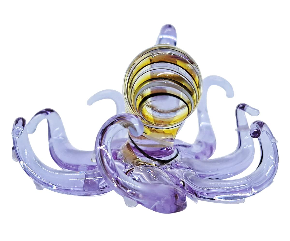 WitnyStore 3" Striped Yellow Purple Octopus Artistic Blown Glass Figurine Premium Hand-Blown Statue Tabletop Decoration Unique Collectible for Adult Collectors Handcrafted Elegant Home Room Decor