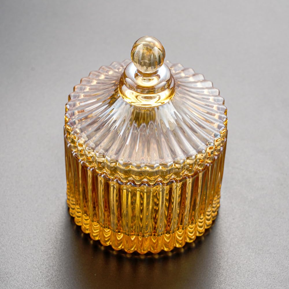 ZUOLUO Amber Crystal Glass Jewelry Box, Jewelry Jar with Lid, Jewelry Dish Jewelry Tray Ring Holder, Jewelry Organizer Holder for Rings Bracelets Necklaces Pendants, Storage Jar for Tabletop (D)