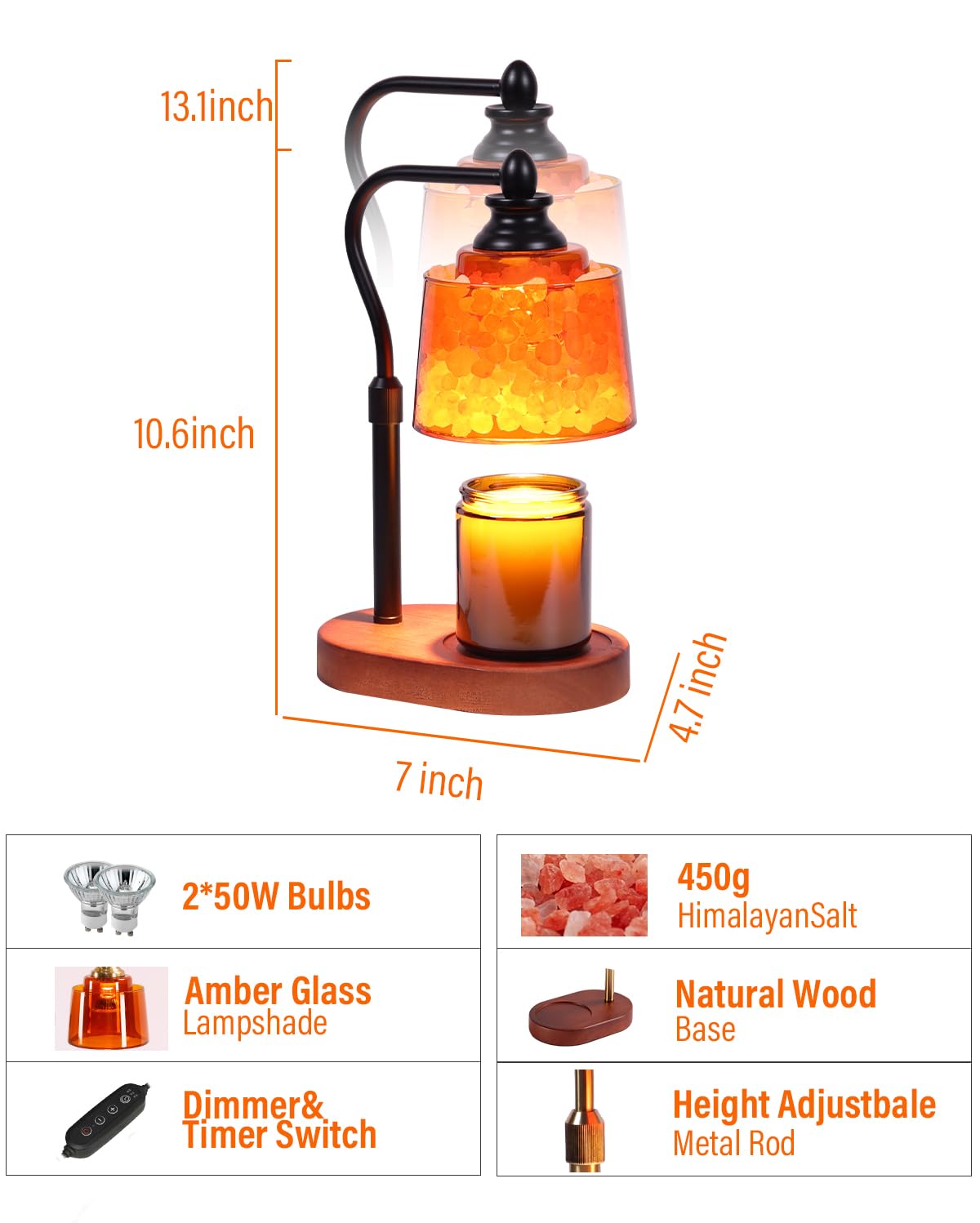 ZAXLZMHSD 3-in-1 Candle Warmer Lamp with Timer Dimmable, Himalayan Salt Lamp & Passive Diffuser, Gifts for Women, House Warming Gifts, Wax Melt Warmer for Jar Candles (Black)