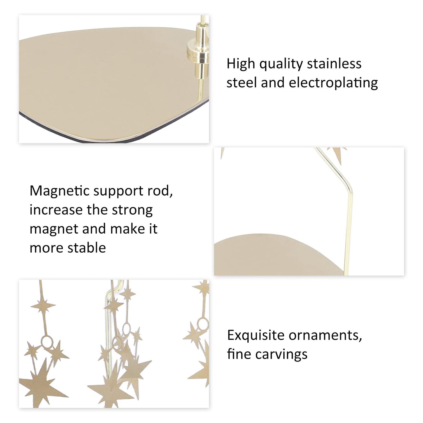 Rotary Candle Holder, Round Triangle Tray Romantic European Stainless Steel Aromatherapy Wind Chime Candle Holder for Home Party Decoration Photo (Gold Star (No
