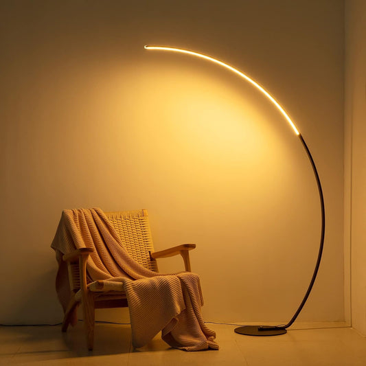 NUÜR Modern Arc Floor Lamp with Remote Control, 67" Tall Bright LED Standing Lamp, Stepless Dimmable & 3 Color Temperatures, Minimalist Curved Pole Light for Living Room, Bedroom & Office, Black