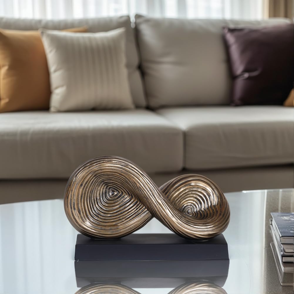 5.5‘’ Infinity Knot Sculpture - Abstract Decorative Object, Modern Infinity Loop Symbol for Home Decor, Knick Knacks for Shelves, Living Room Table, TV Stand, Geometric Coffee Table Statues(Gold)