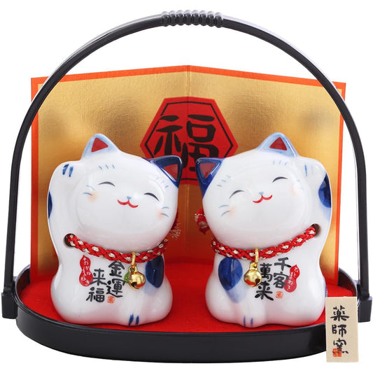 Lucky cat Good Luck Charms Japanese Decor Foutune Porcelain 4.2in 7633-Z-US