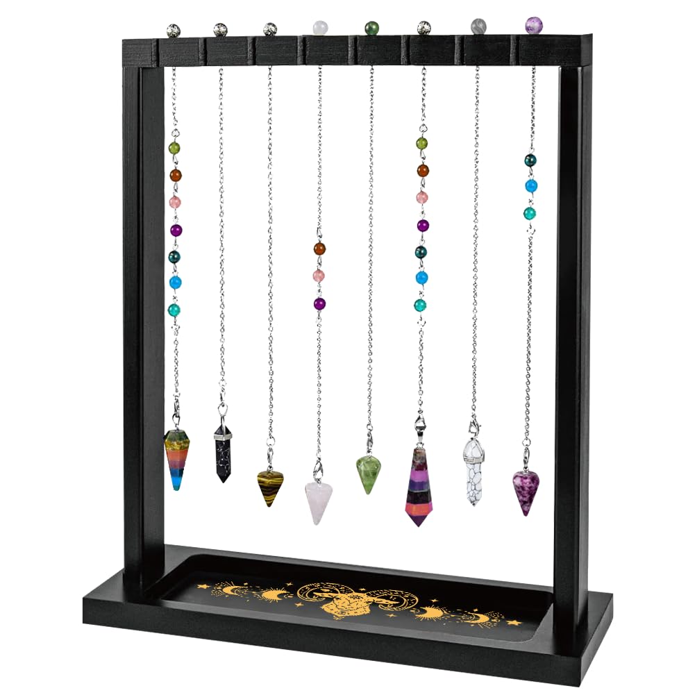 BEUNITONE Pendulum Crystal Holder, Ram Design Wooden Crystal & Jewelry Display Stand Divination Pendulum Storage Rack Tabletop Organiser for Necklaces, Stones and Home Decor