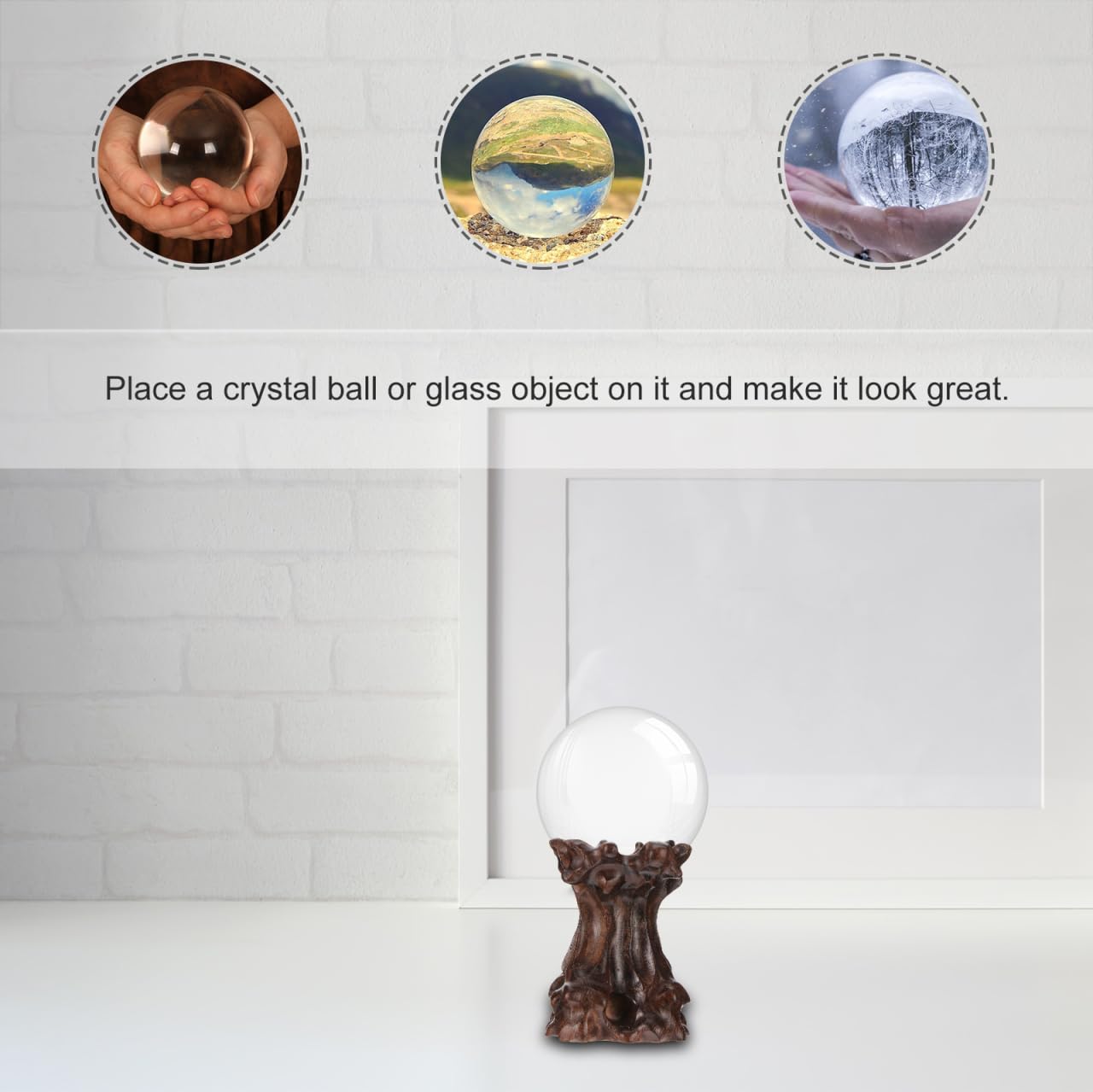 Didiseaon Wood Crystal Ball Stand 2.16X1.96X1.57In Carving Base Creative Display Pedestal for Crystal Sphere Home Decor Desktop Ornament