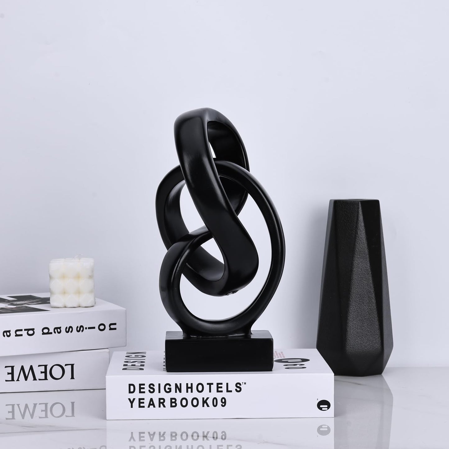 DOVDOV Abstract Black Knot Sculpture, Geometric Decor, Black Decorative Piece for Living Room Coffee Table or Bookshelf Top, Office Coffee Table or Entryway Console Decor.