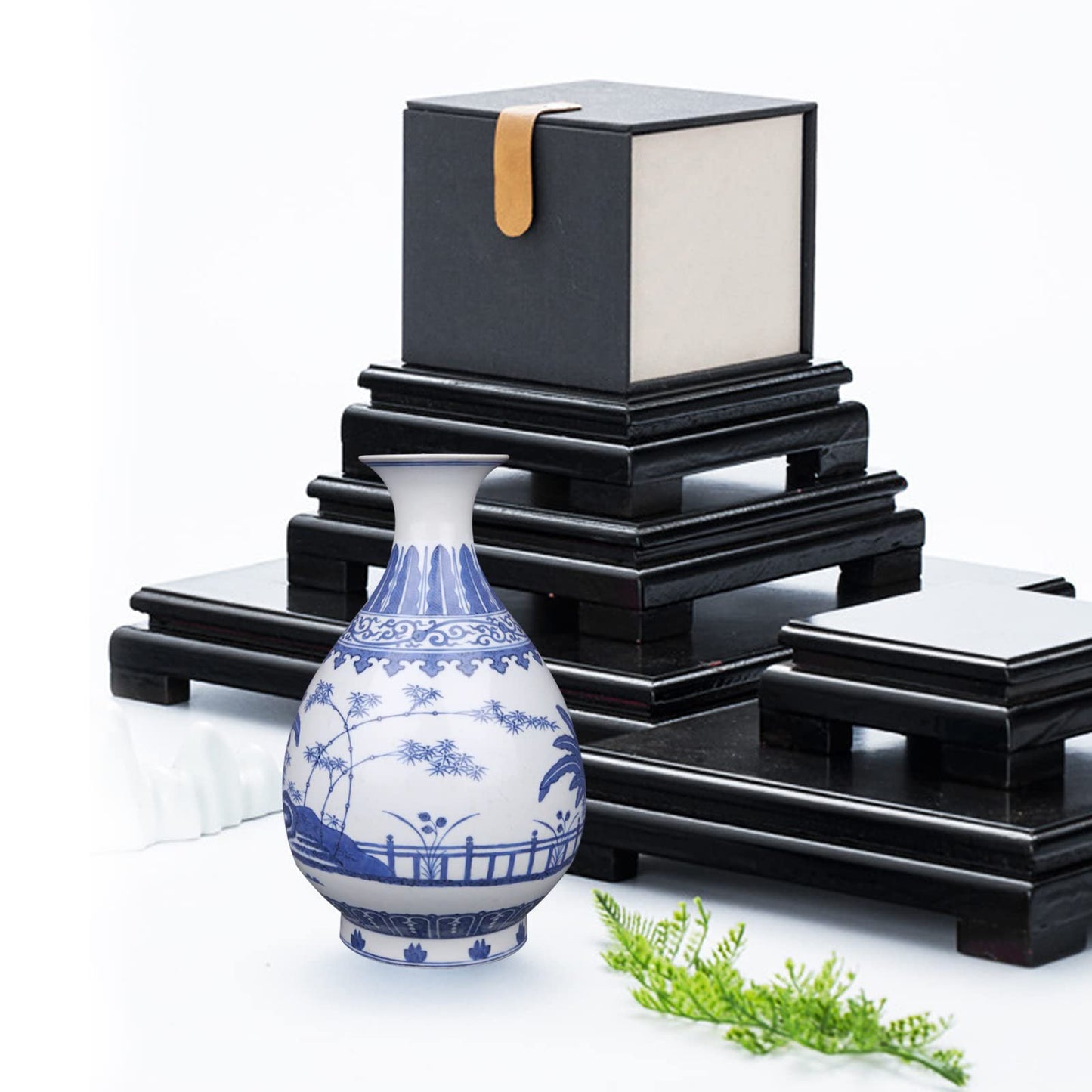 MDEOOSKY Wooden Display Stand Rectangle Wood Display Base Display Risers Rectangle Vase Riser Teapot Aquarium Lamp Base Home Decoration 10.24" W x 8.86" D x 1.69" H (Black)