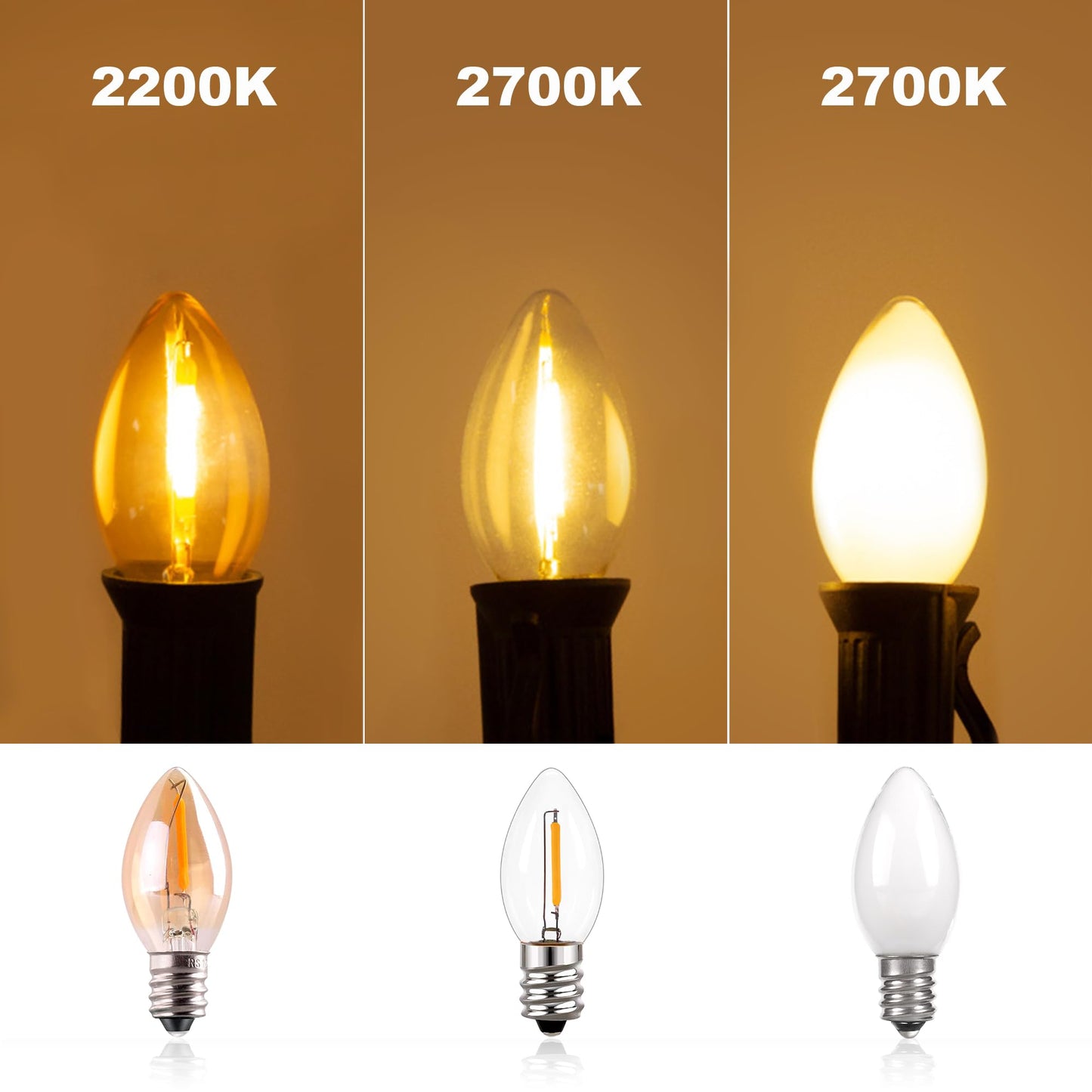Sphoon 25 PackC7 Candelabra Led Light Bulbs, Small Night Light Bulb, 0.6 Watt Equivalent 7W Incandescent, E12 120V Lamp, Warm White 2700K Nightlight Replacement Bulb for Window Candle & Chandeliers