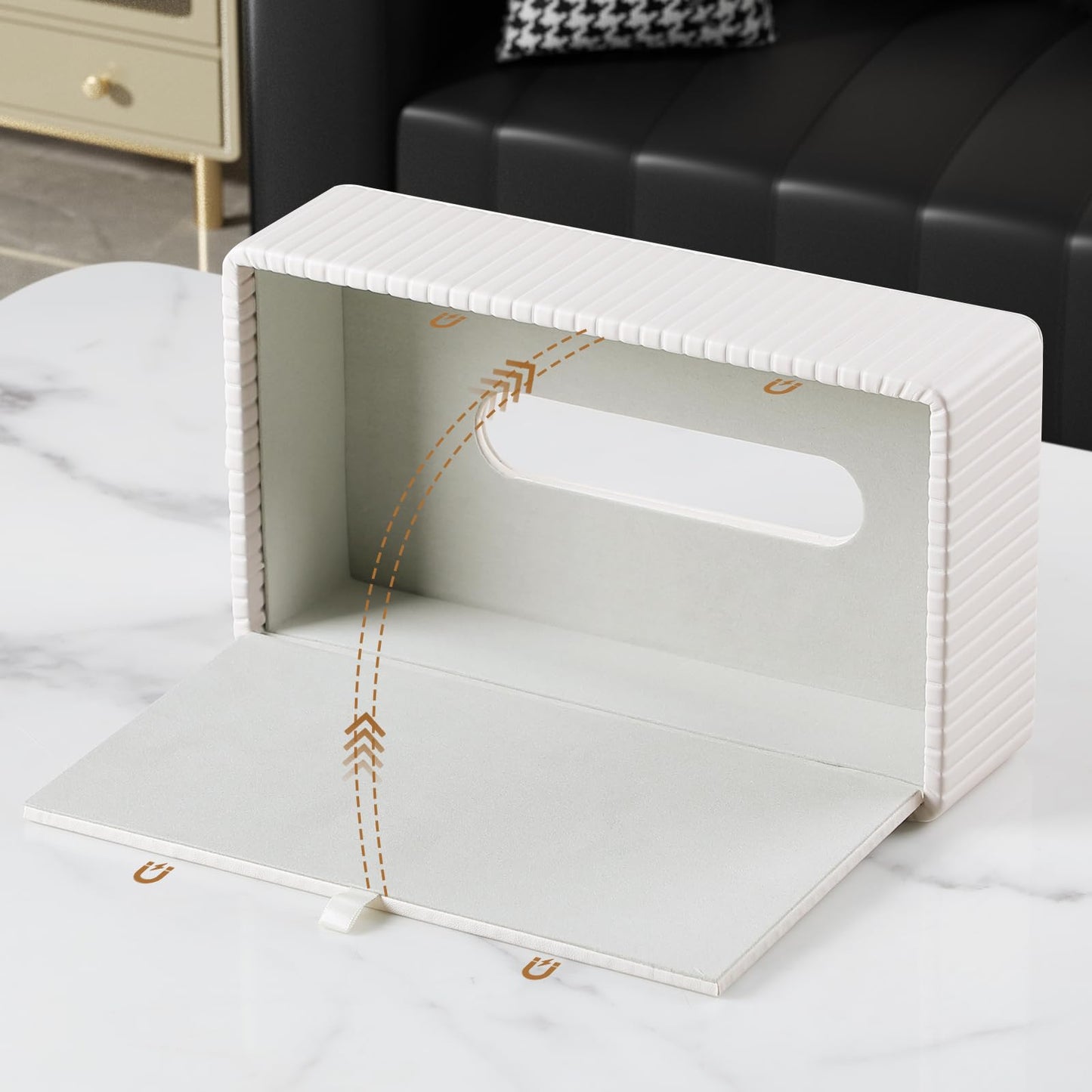 NICLNGSH PU Leather Short Tissue Box Cover Rectangle, Small Tissue Box Holder with Magnetic Closure, Decorative Rectangular Tissue Holder for Bathroom Car Office (Ivory)