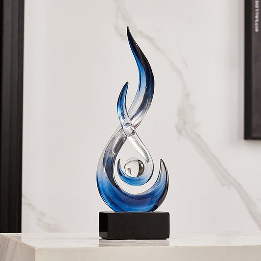 Blue Decor Modern Flame Statue Decorations for Living Room, 11.8" H Clear Sculptures Home Décor Accents, Abstract Art Resin Sandstone Sculpture for Shelf Dining Room Office Coffee Table Centerpiece