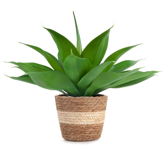 Velener Fake Agave with Rattan Pot, Artificial Plant Outdoor Agave - Fake Sucuulents Plants for Indoor and Outdoor Decor(15 Inch)-1 Pack