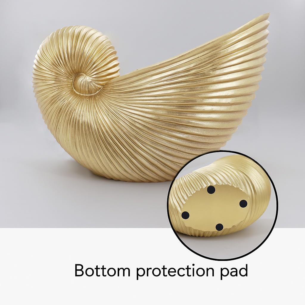 Dwelloria Gold Nautilus Shell Resin Sculpture – Coastal Sea Shell Statue for Home Décor, Modern Ocean Inspired Nautical Art Accent for Shelf, Mantel or Tabletop (Gold Nautilus)