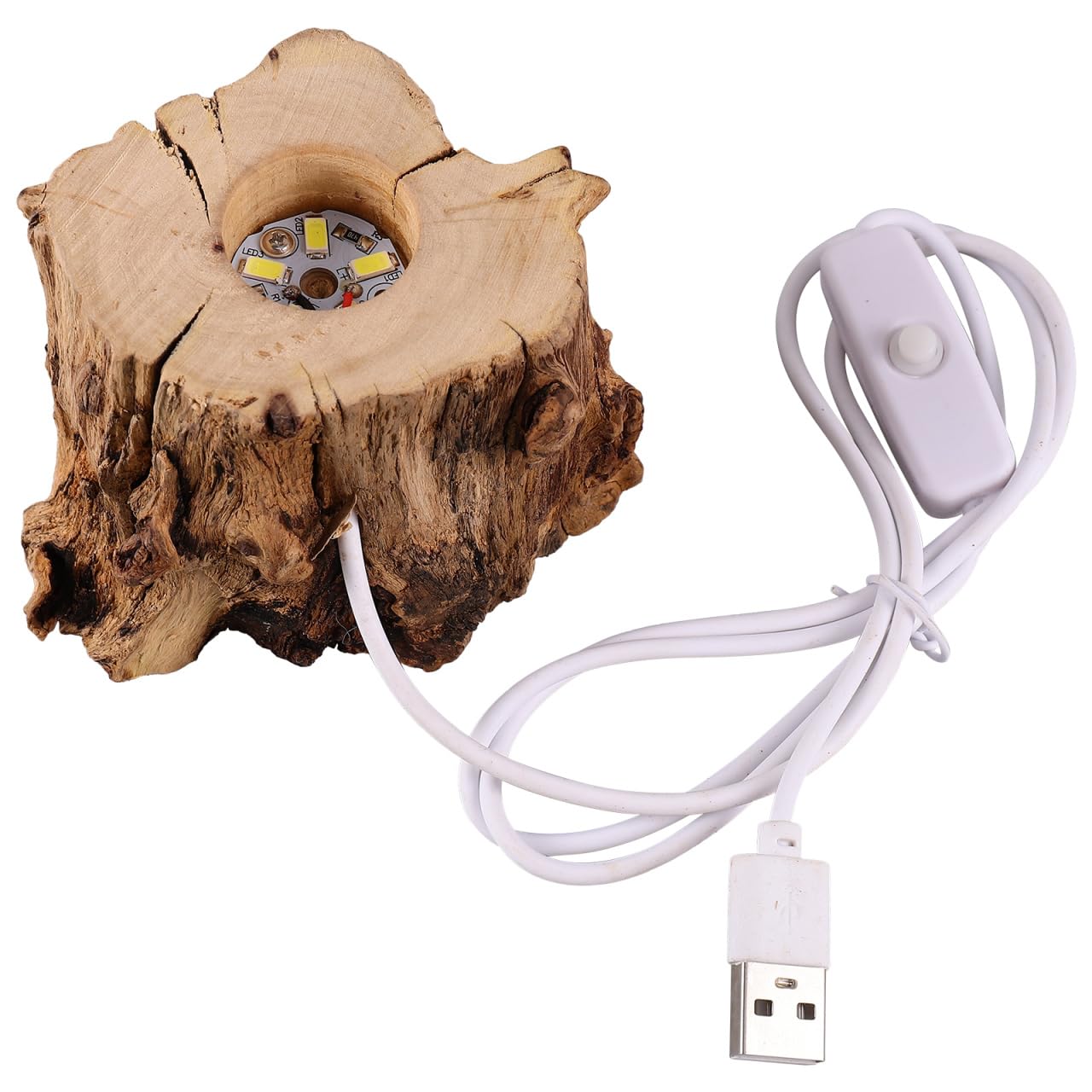 ARTIBETTER Tree Stump Led Light Ornament with Wooden Crystal Ball Stand Usb Night Light 3.54 Inch Lighted Crystal Sphere Base for Home Office Desk Decoration