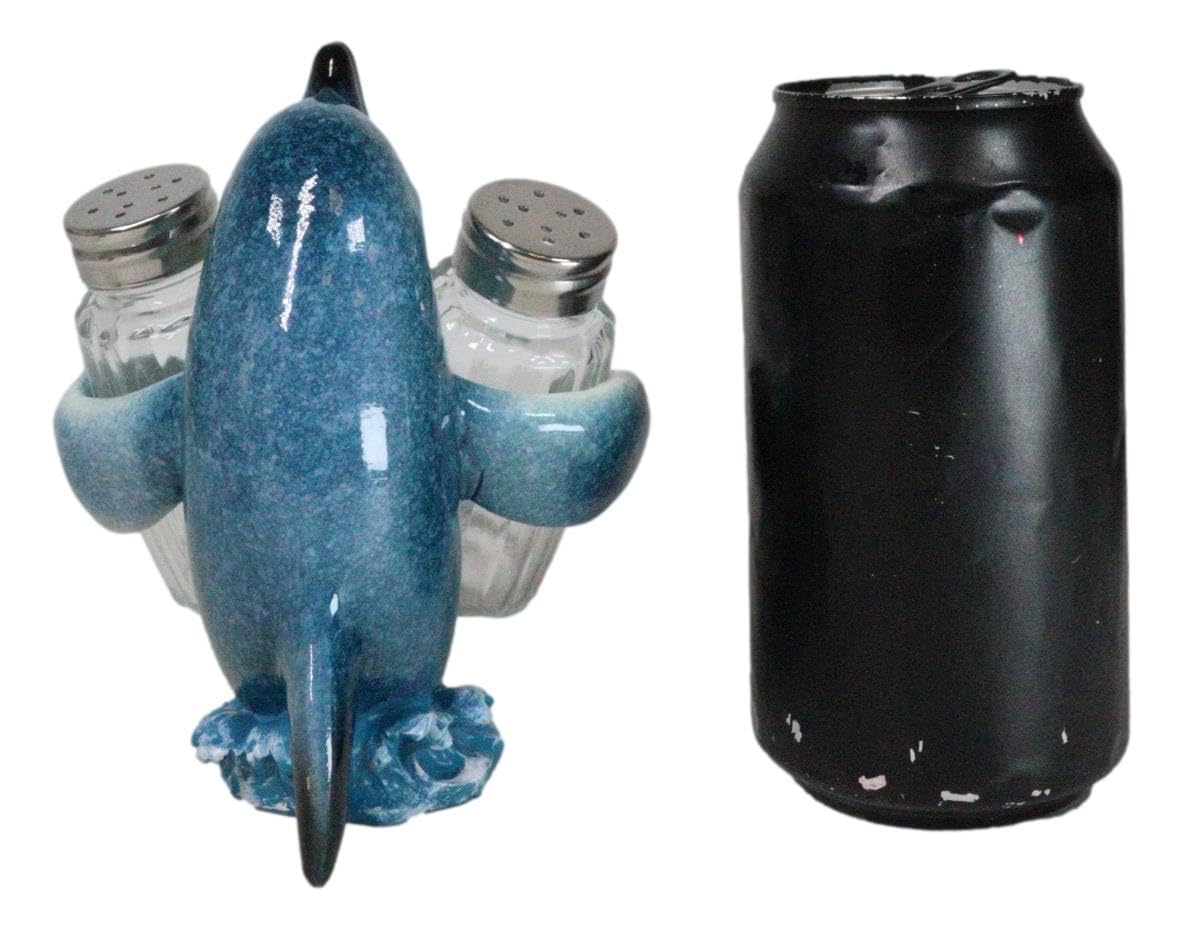 Ebros Gift Nautical Ocean Marine Blue Dolphin Riding Sea Waves Hugging Salt And Pepper Shakers Holder Figurine Stand For Coastal Beach Marine Wildlife Dolphins Enthusiasts