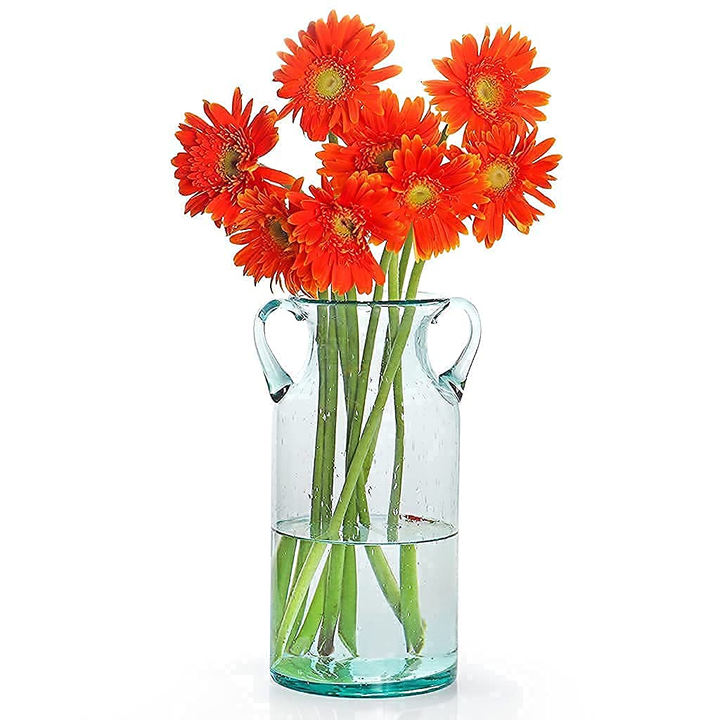 MDLUU Decorative Glass Vase 11" Tall, Bubble Air Flower Vase with Handles, Handblown Jug Vase for Dining Room, Bedroom, Bathroom, Mantel