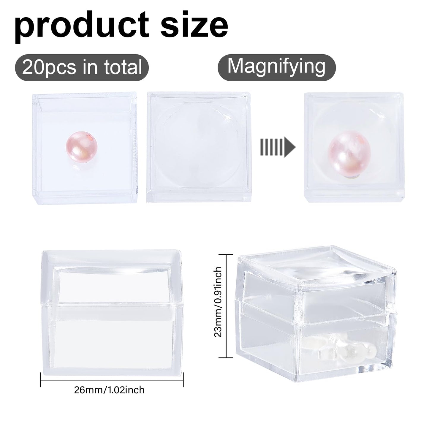 CHGCRAFT 20pcs Magnifying Display Box Diamond Gemstone Display Case Transparent Plastic Diamond Jewelry Boxes