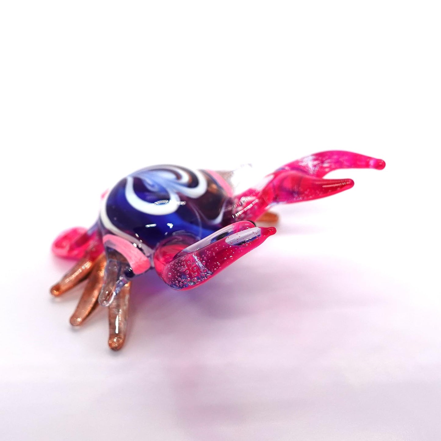 Sansukjai Crab Tiny Micro Figurine Hand Blown Glass Art Animals Collectible Gift Home Décor (Blue Pink)