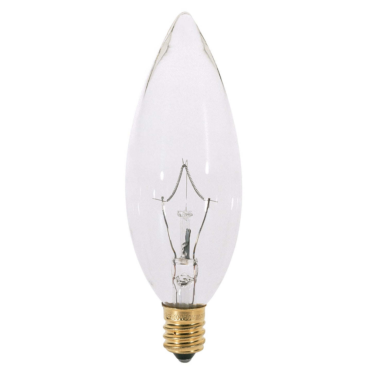 KOR (Pack of 12) 25 Watt CTC Clear Candelabra Base (E12) Straight Torpedo Tip 120V Incandescent Chandelier Light Bulbs