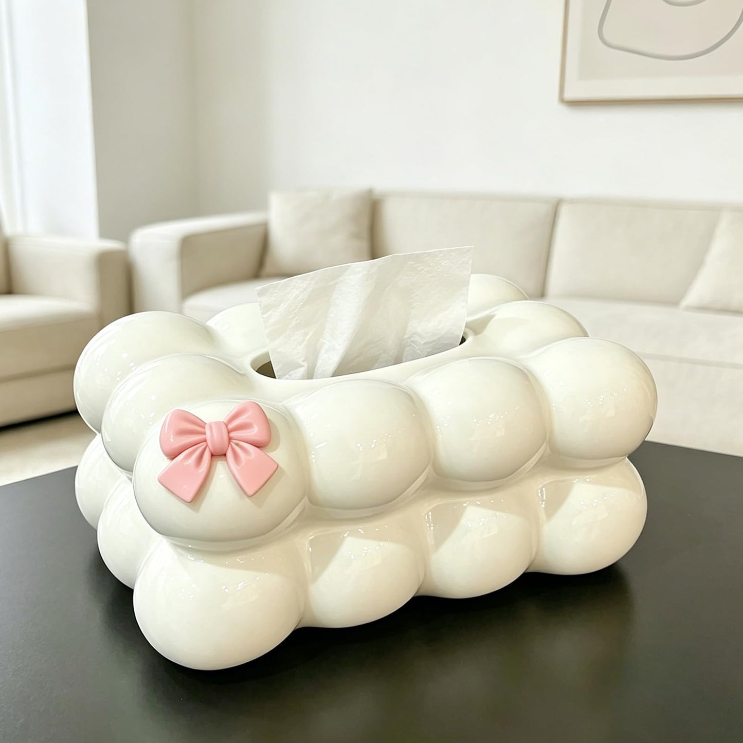 Bazasa White Decorative Tissue Holder Ceramic Tissue Box Cover Porcelain Bathroom Accessories Modern Home Decor for Women