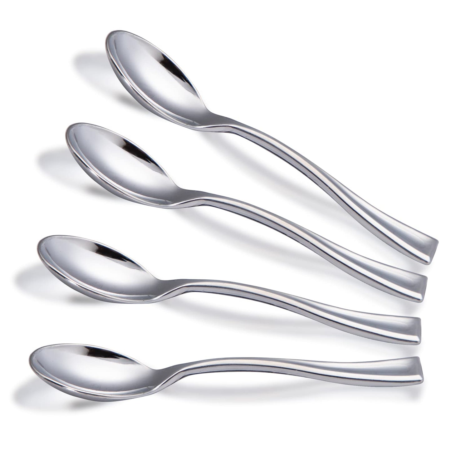 WDF 300 Pieces Plastic Silver Mini Spoons - 4 Inches Silver Plastic Tasting Spoons for Desserts, Heavy Duty Disposable Spoons Perfect for Coffee, Cake, Desserts, Appetizers for Wedding Spring Party