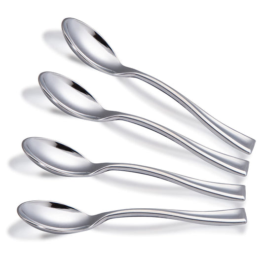 WDF 300 Pieces Plastic Silver Mini Spoons - 4 Inches Silver Plastic Tasting Spoons for Desserts, Heavy Duty Disposable Spoons Perfect for Coffee, Cake, Desserts, Appetizers for Wedding Spring Party