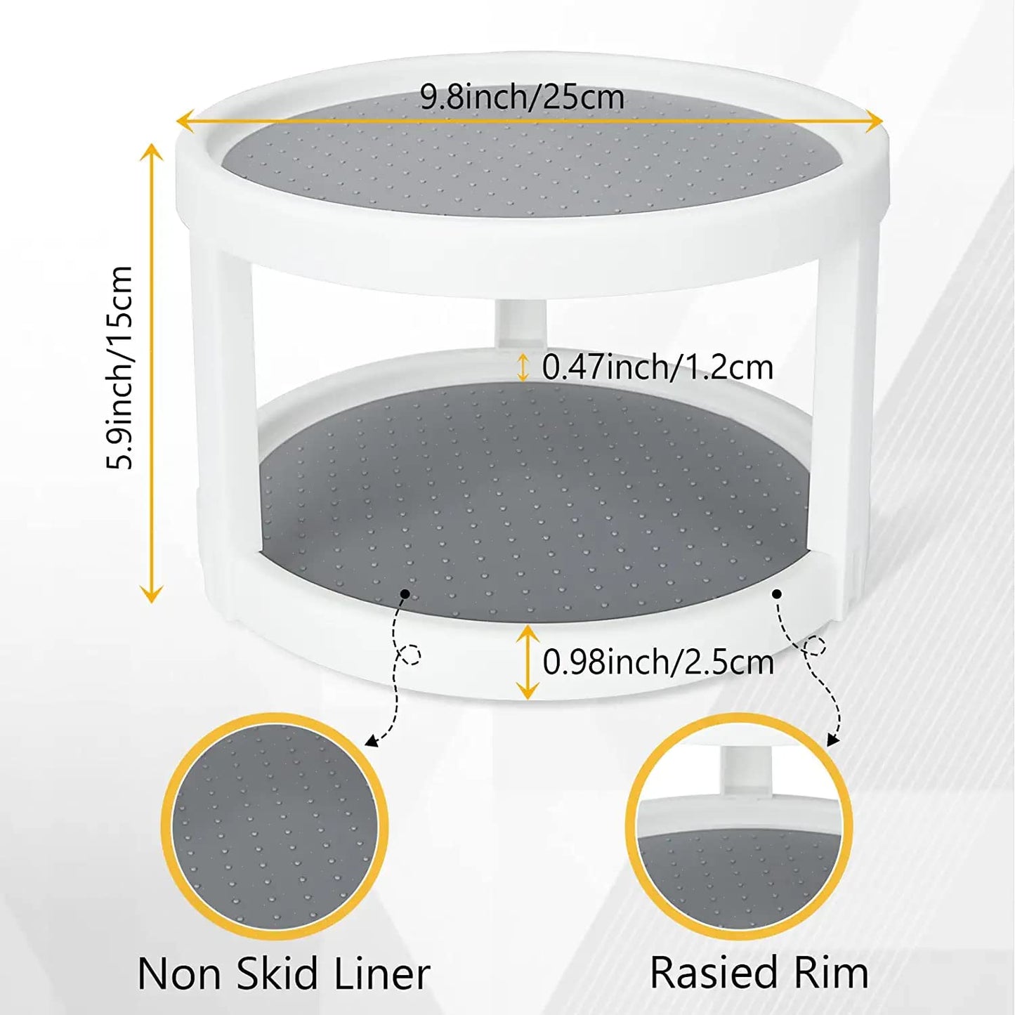 Lazy Susan Organizer, 2 Tier Non Skid Spice Rack Turntable,360 Degree Rotating Seasoning Organizer, 10-Inch Spinning Organizer for Pantry Cabinet, Kitchen, Countertop, Vanity Display Stand