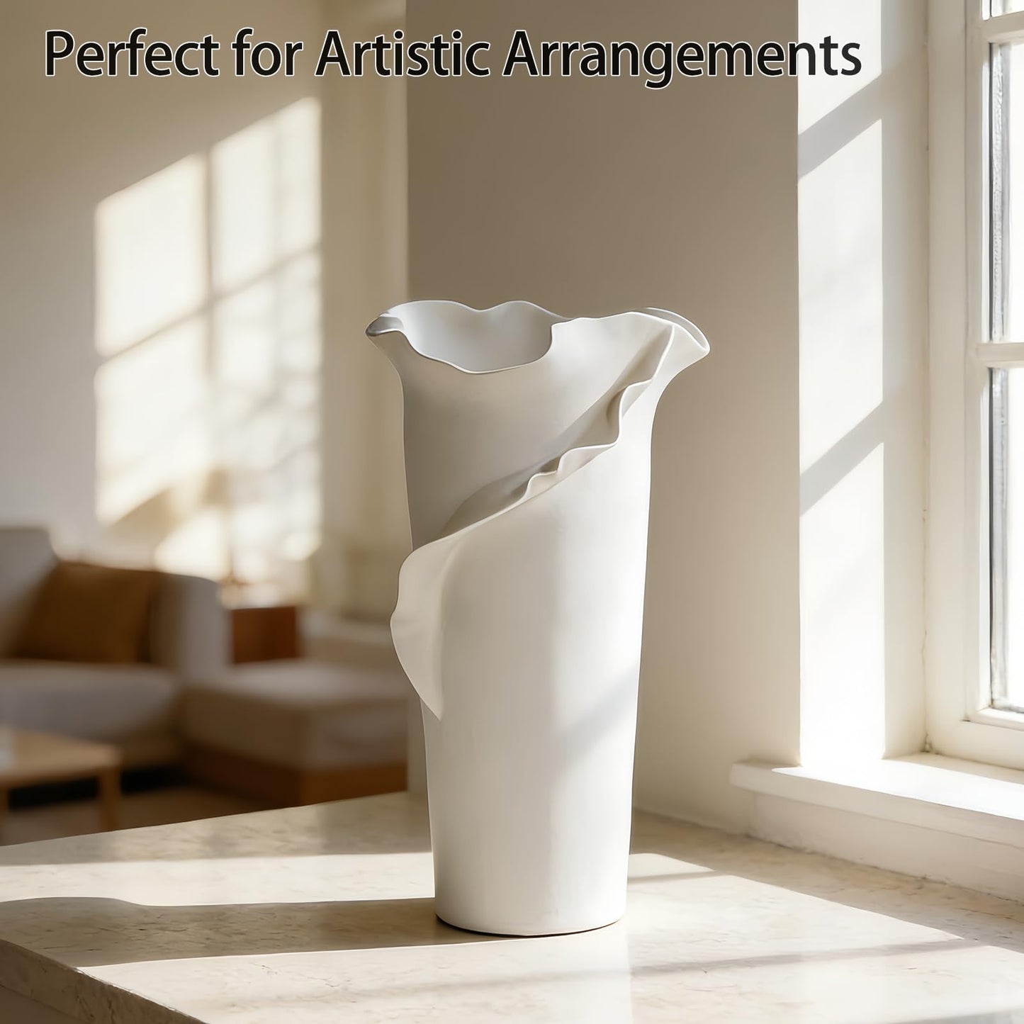 Abstract Irregular Ceramic Vase, White Irregular Pottery Vase, Handmade Decorative Minimalist Flower Vases for Modern Home, Tabletop, Shelf & Office