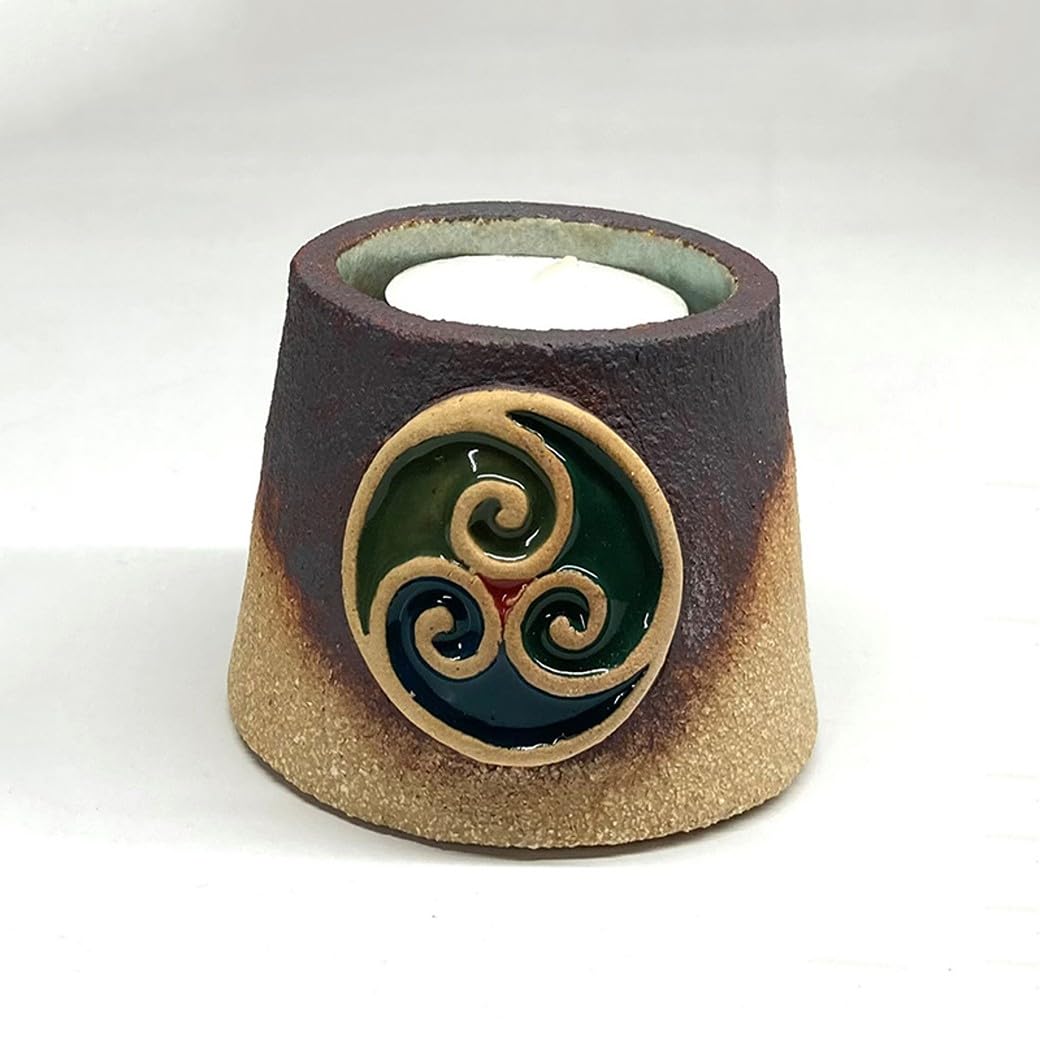 Michelle Butler Ceramics Celtic Ceramic Handcrafted Candle Holder with Triple Spiral, Made in Ireland