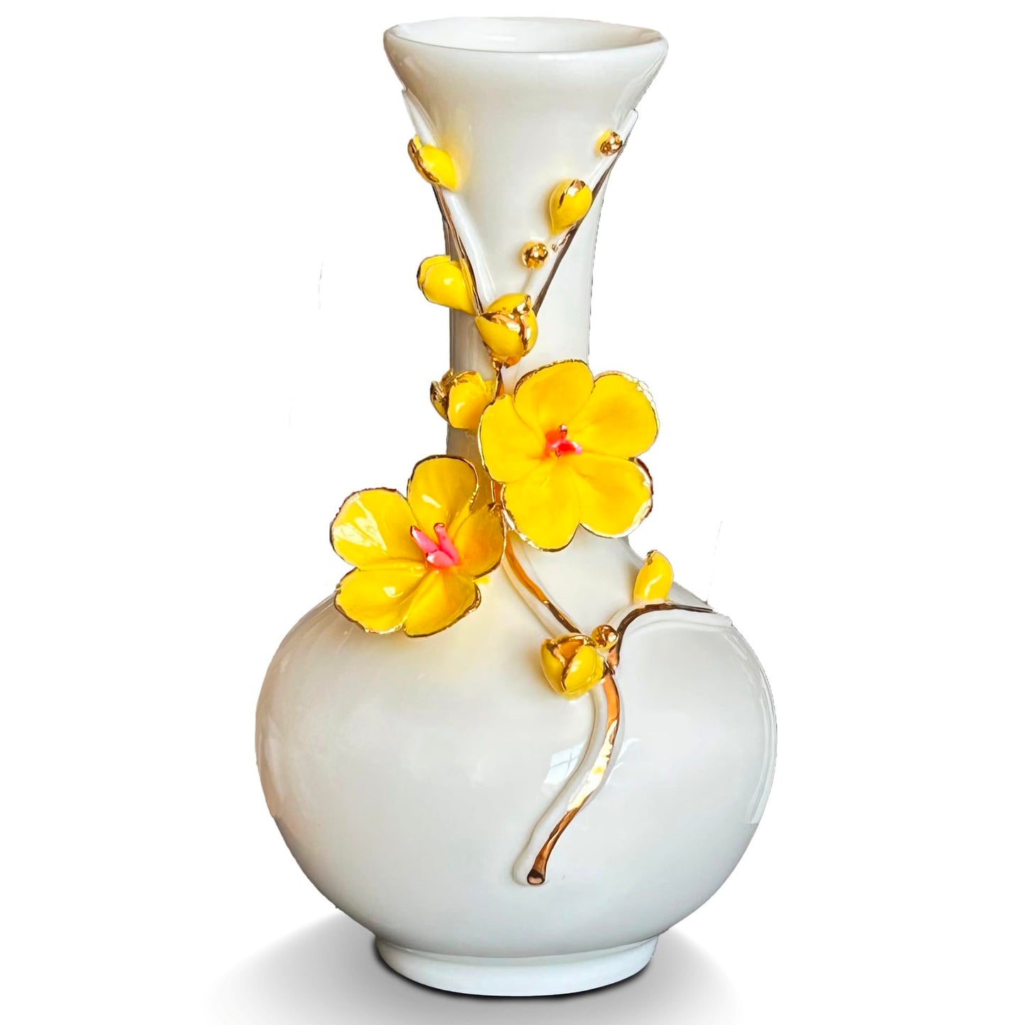 MTME Porcelain vase with Flowers, Plum Blossom, Memorabilia, Wedding Gifts, Aesthetic Sculpture Home décor (Yellow)
