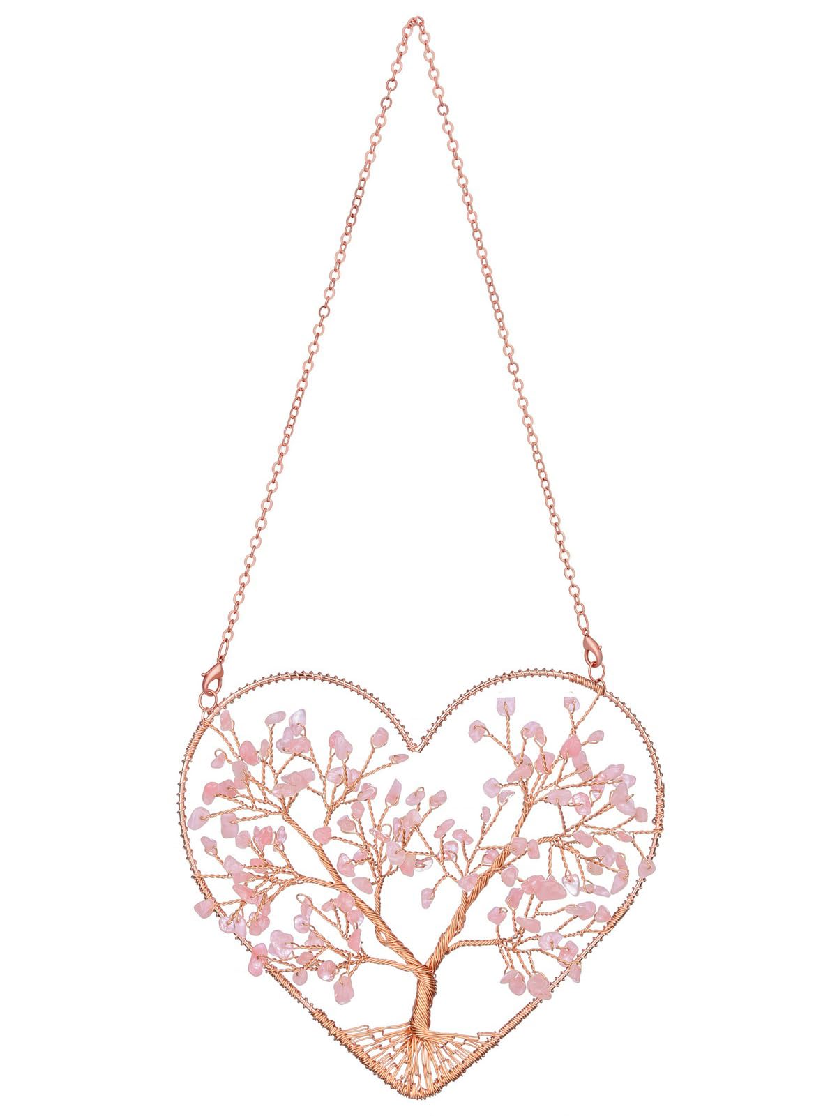 Jovivi Rose Quartz Heart Crystal Tree Hanging