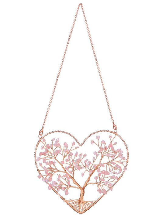 Jovivi Rose Quartz Heart Crystal Tree Hanging