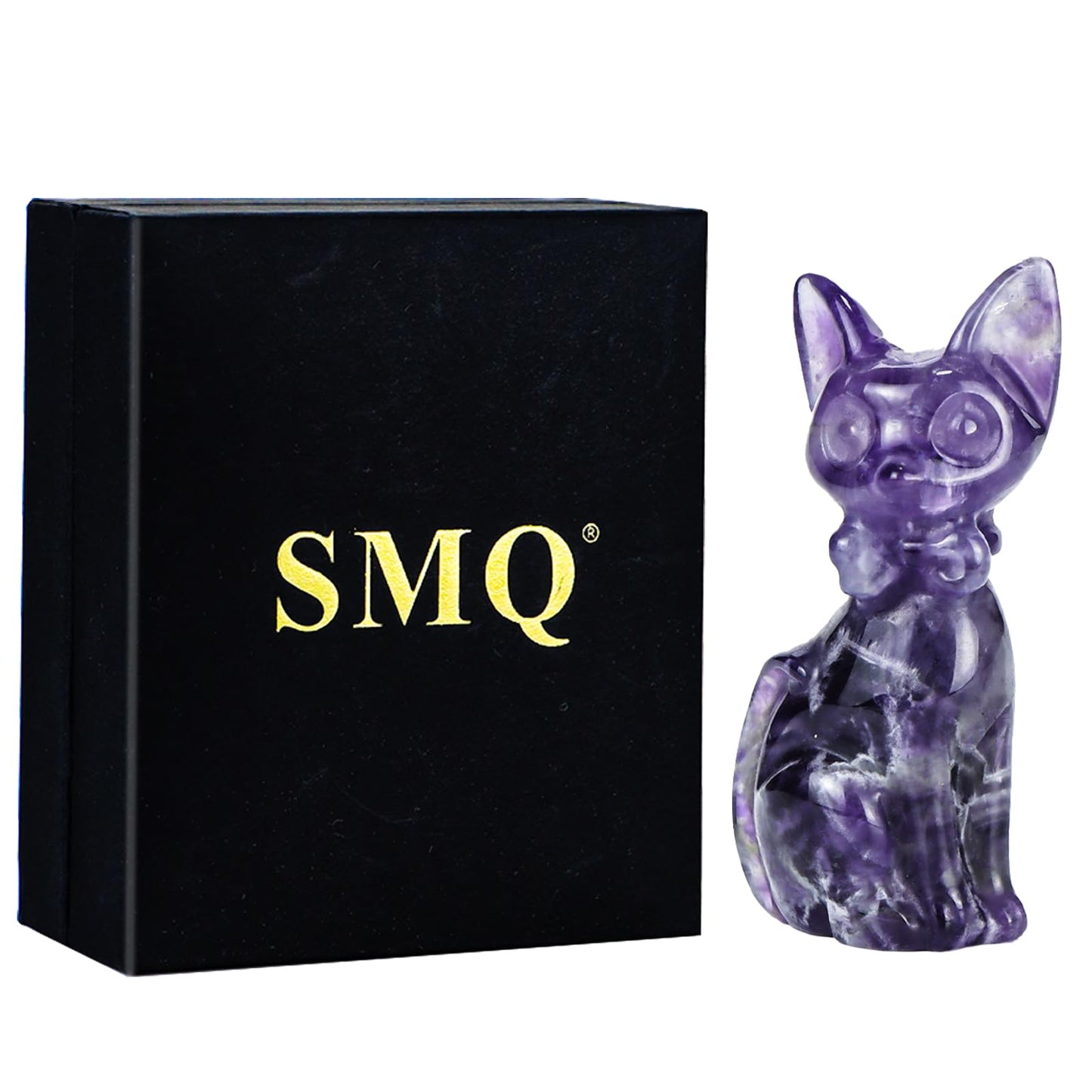 SMQ 2.5" Crystal Cartoon Cat Statue, Natural Amethyst Carved