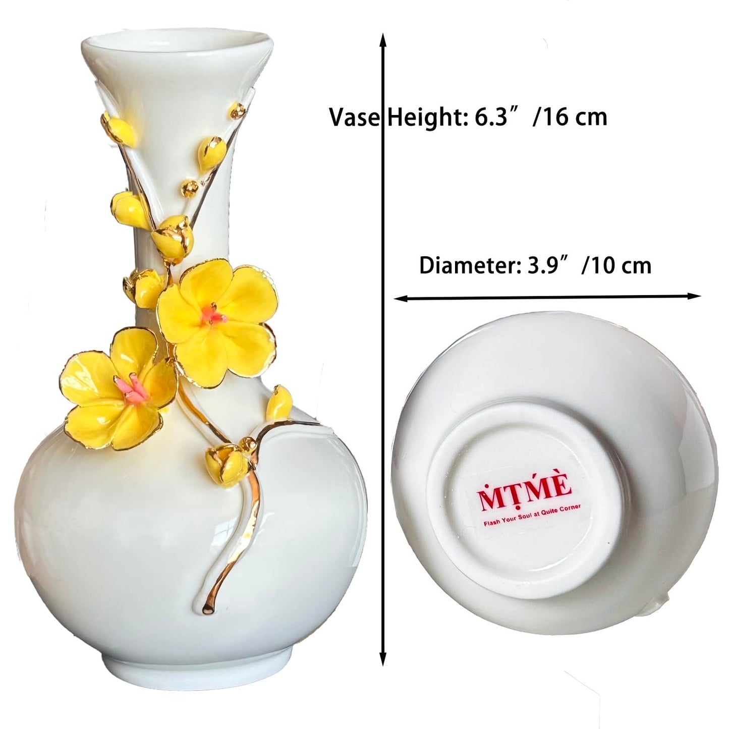 MTME Porcelain vase with Flowers, Plum Blossom, Memorabilia, Wedding Gifts, Aesthetic Sculpture Home décor (Yellow)