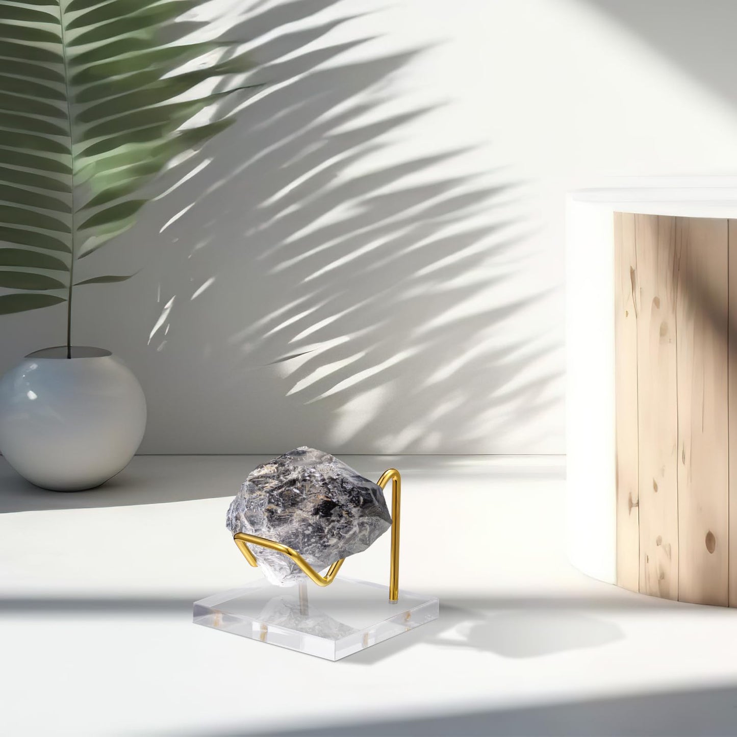 Wenqik 4 Pcs Metal Crystal Display Stand Rock Holder Crystal Display Shelf with Metal Arms Acrylic Pedestal Base for Mineral Gemstone Agate Fossil Coral Geode Jewelry Collectible(Gold,2 x 2 x 1.8)