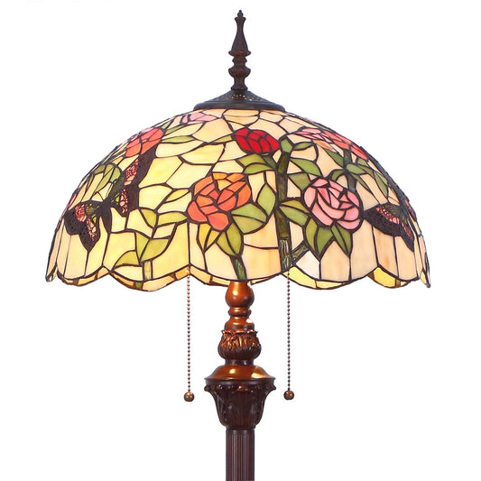 Bieye L11408 Butterfly Tiffany Style Stained Glass Floor Lamp with 16-inch Wide Handmade Lampshade Metal Base for Bedroom Living Room, 59-inch Tall