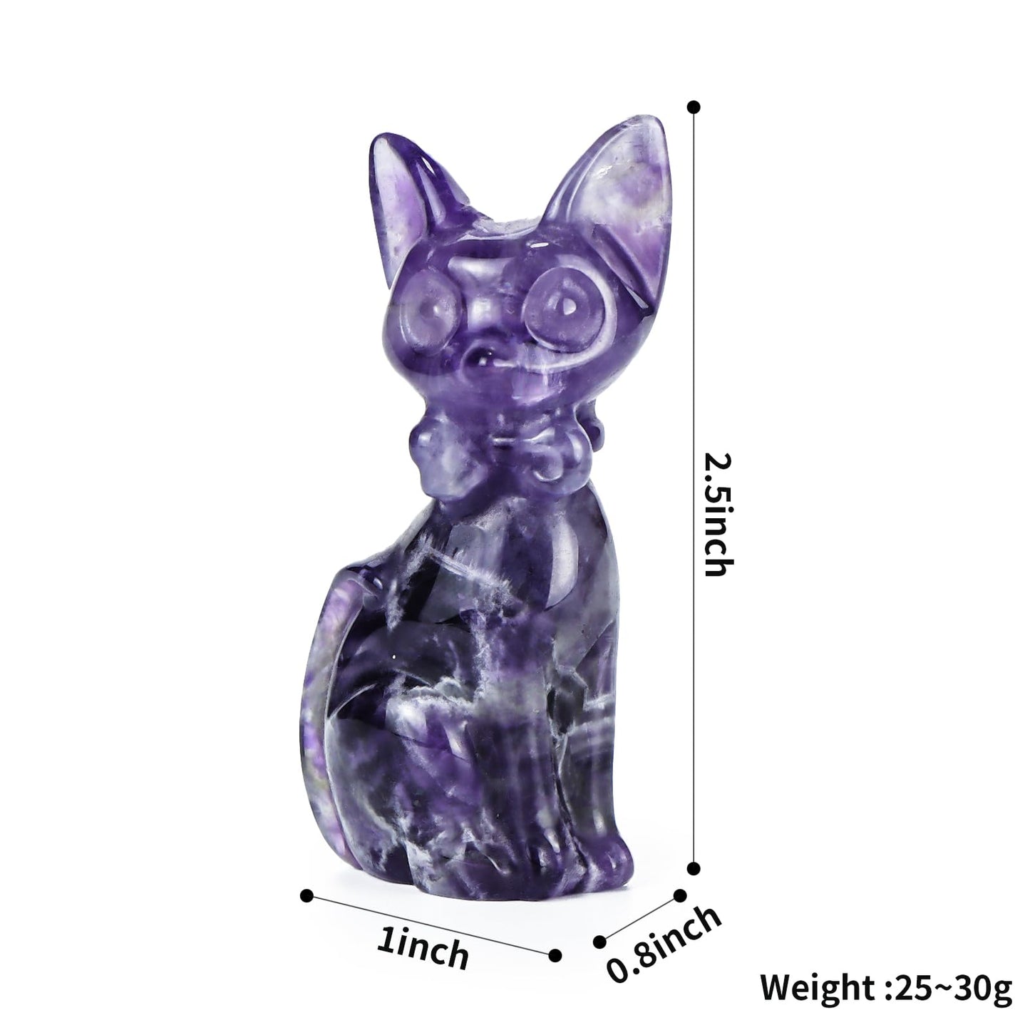 SMQ 2.5" Crystal Cartoon Cat Statue, Natural Amethyst Carved