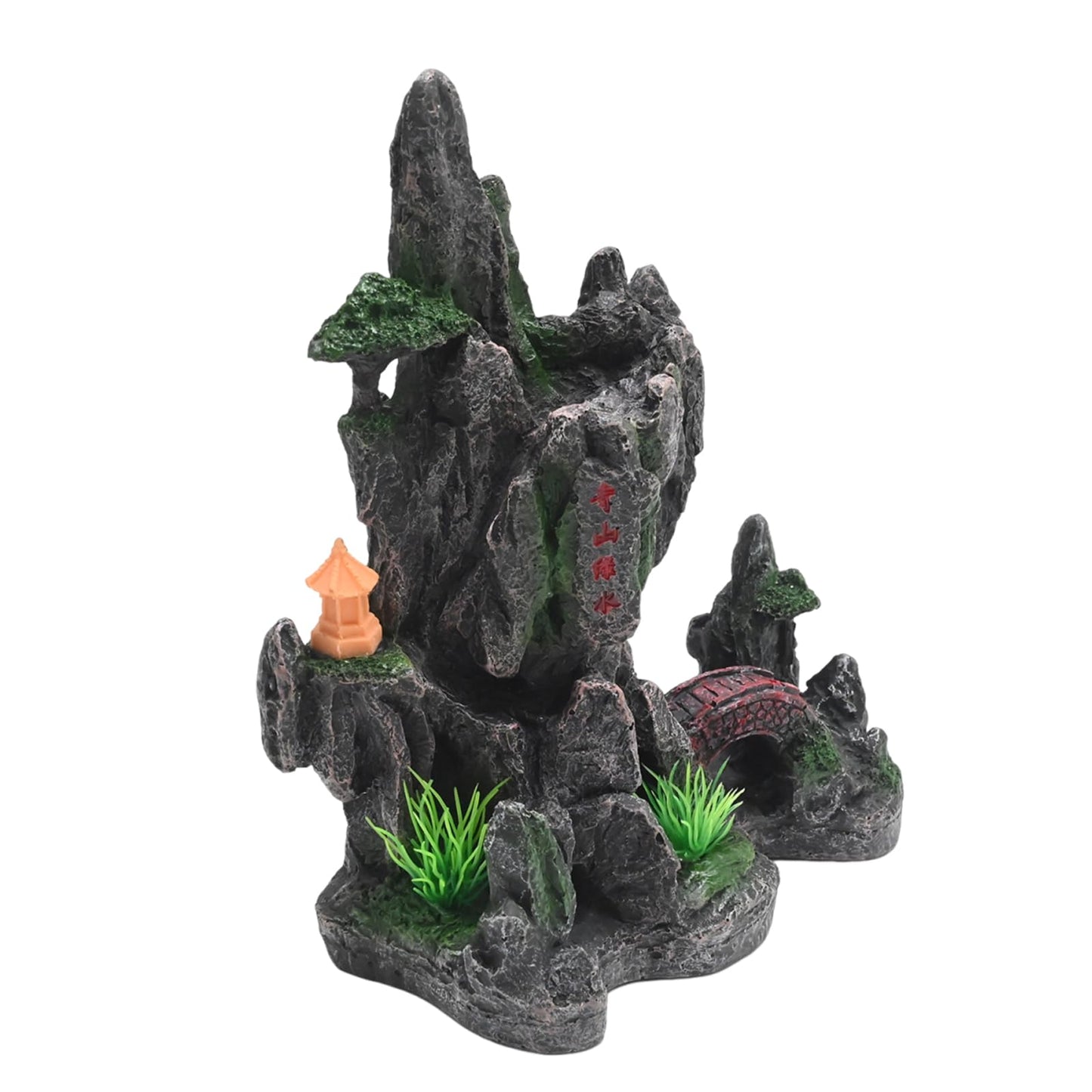 JUUDDENPARTS Mountain View Stone Ornament, View Stone Rock Cave Aquarium Decorations, Fish Tank Decoration Resin Cave for Betta Fish Snail Turtle, for Freshwater Saltwater Aquascaping